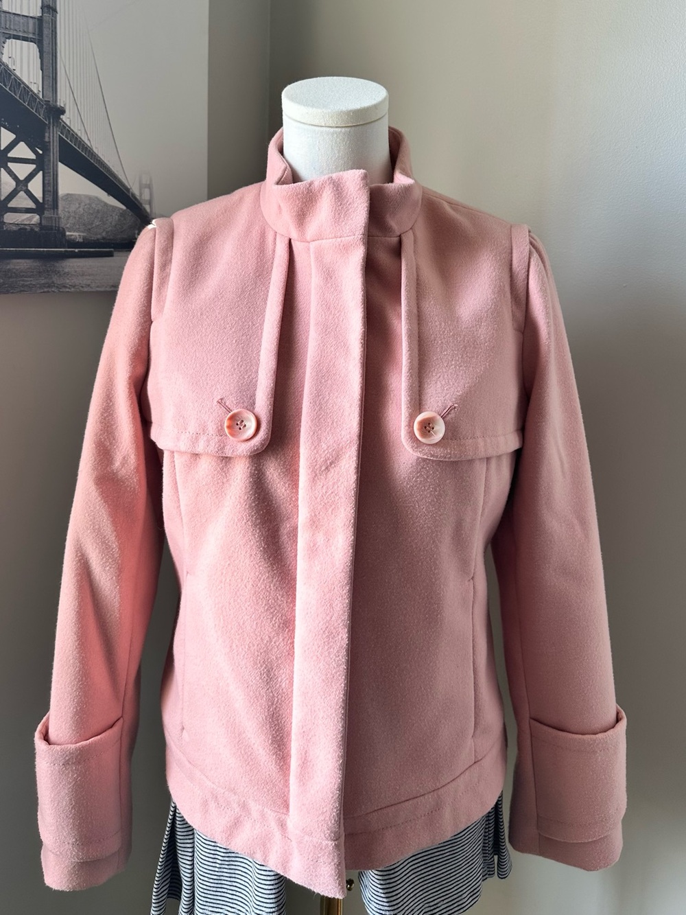 Chico's Pink Short Peacoat with Button Flap